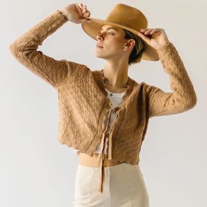 Piper and Scoot Kass Tie Detail Cardigan in Tan, Size Large